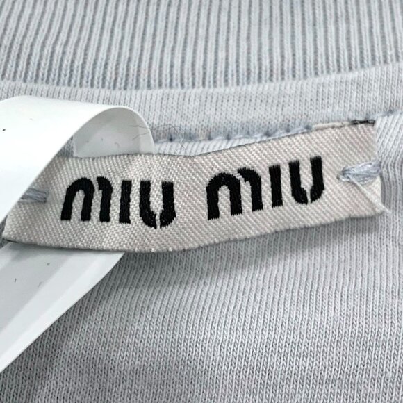 Miu Miu Light Blue Lotus Leaf Lace Cutout Round Neck Short-Sleeve T-Shirt Size S - Picture 2 of 8